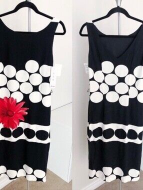 BNWT - Nueva - (Size 8) Women's Black White Polka Dot Midi Dress